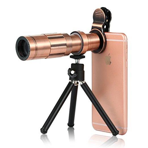 Cell Phone Lens 20X Clip-on Telephoto Lens with Mini Flexible Tripod   Universal Clip for iPhone X/8/7/7 Plus/6s/6/5, Samsung Galaxy/Note, Android and Most Smartphones