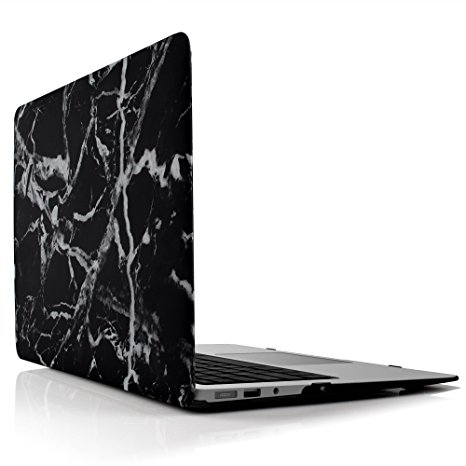 iDOO Marble Pattern Case for [ MacBook Air 13 inch ] (Model: A1369 and A1466 )- Matte Rubber Coated Hard Shell Cover - Black