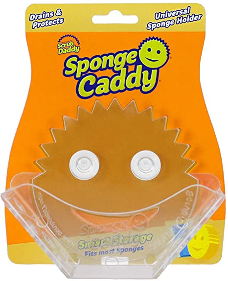 Scrub Daddy, Sponge Caddy - Universal Self Draining Sponge Holder with Convenient Storage, Dual Non-Slip Suction Cups, Easy to Clean, Smart Storage, Keeps Counters Clean, Dishwasher Safe, 1pk