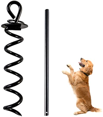 EXPAWLORER Dog Tie-Out Stake Heavy Duty - Anti-Rust Stainless Steel Material Spiral Ground Anchor with One Iron Handle for Large Dog Runner in Garden Yard