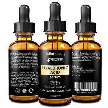 Hyaluronic Acid Serum For Face and Skin - Finest Grade Anti Wrinkle and Anti aging Serum With Vitamin C Vitamin E and Green Tea