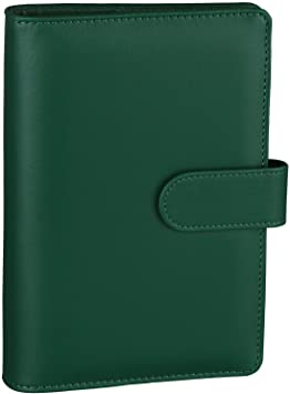 Antner A6 PU Leather Notebook Binder Refillable 6 Ring Binder for A6 Filler Paper, Loose Leaf Personal Planner Binder Cover with Magnetic Buckle Closure, Dark Green