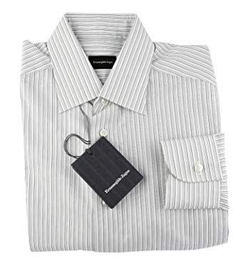 Ermenegildo Zegna White and Navy Striped Shirt 100% Cotton Size 15.5