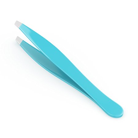 Precision Slant Tip Eyebrow Tweezer - Expert Aligned Tweezers- Classic Size - Pretty Blue