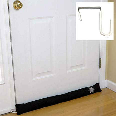 Evelots Door Draft Stopper-36 inch- with Over The Door Hook-Heat Stays in-Black