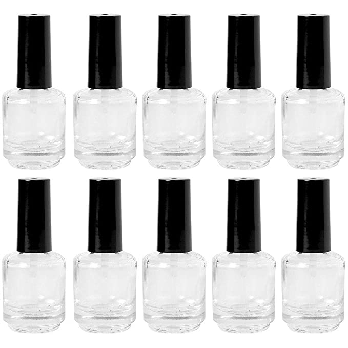 10 Pcs 15ml Glass Nail Polish Bottles Empty Refillable Nail Polish Bottle Containers with Brush Cap for Nail Art Sample (Transparent)