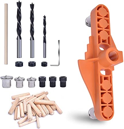 VIGRUE Dowel Jig Kit with Center Scriber Line Offset System, Wood Doweling Hole Drill Guide Tool, Drill Jig for Straight Holes Working Woodworking Drilling and Marking