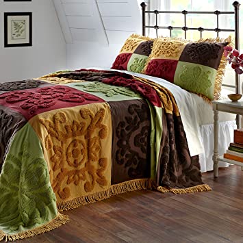 BrylaneHome Chenille Patchwork Bedspread - Full, Gold Multi