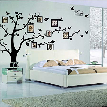 ABS Large Family Tree wall decals. Peel & stick vinyl sheet, easy to install & apply history decor mural for home, bedroom stencil decoration. DIY Photo Gallery Frame Wall Stickers by dzy