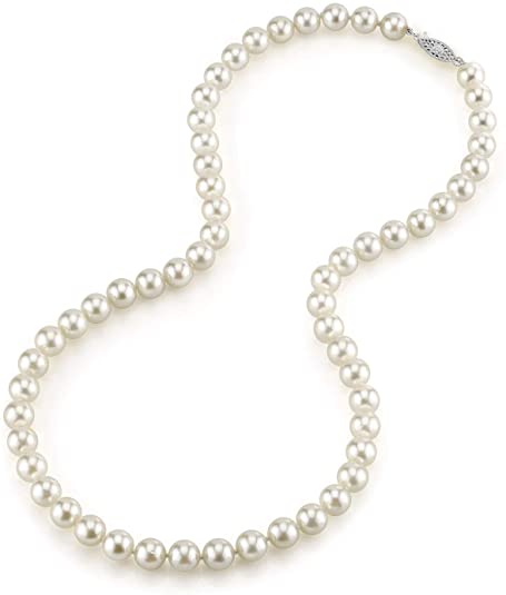 White Akoya Saltwater Cultured Pearl Necklace for Women in 18 Inch Length with 14K Gold and AAA Quality - THE PEARL SOURCE