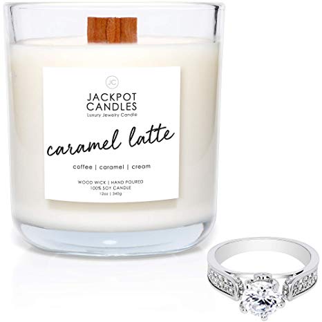 Caramel Coffee Latte Candle with Ring Inside (Surprise Jewelry Valued at $15 to $5,000) Ring Size 6