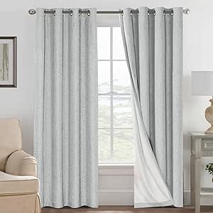 H.VERSAILTEX 100% Blackout Curtains for Bedroom Thermal Insulated Linen Textured Curtains Heat and Full Light Blocking Drapes Living Room Curtains 2 Panel Sets, Glacier Gray, 52x96 Inch