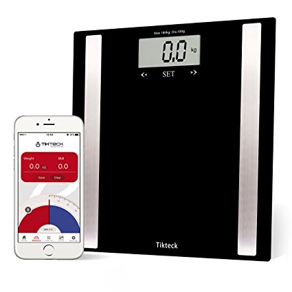 Bluetooth High Precision Digital Wireless Scale with Fitness IOS and Android APP and Large Backlit LCD Step On Technology Track Weight BMI BMR Body Fat Bone Muscle and Water-Black