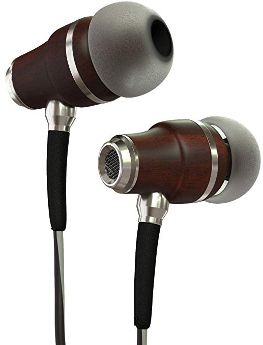 Symphonized NRG 30 Premium Wood In-ear Noise-isolating HeadphonesEarbudsEarphones with Mic and Volume Control Black Night and Hazy Gray