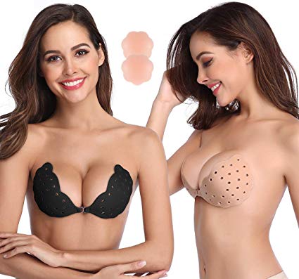 Niidor Sticky Bra, Breathable Strapless Bra Adhesive Push Up Backless Bras for Women