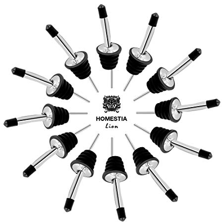 Bottle Pour Spout 12 Pack Stainless Steel Cocktail Pourer with 15 Dust Caps by Homestia, Silver