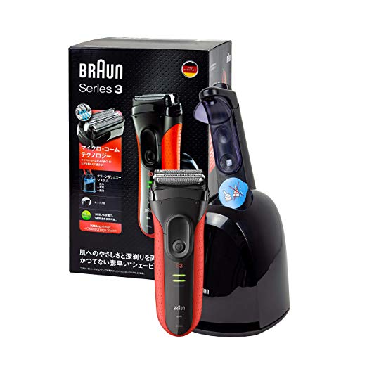 Braun Series 3 ProSkin 3050cc (Japanese Version) Men's Electric Foil Shaver/Rechargeable Electric Razor, and Clean & Charge Station - Black/Red