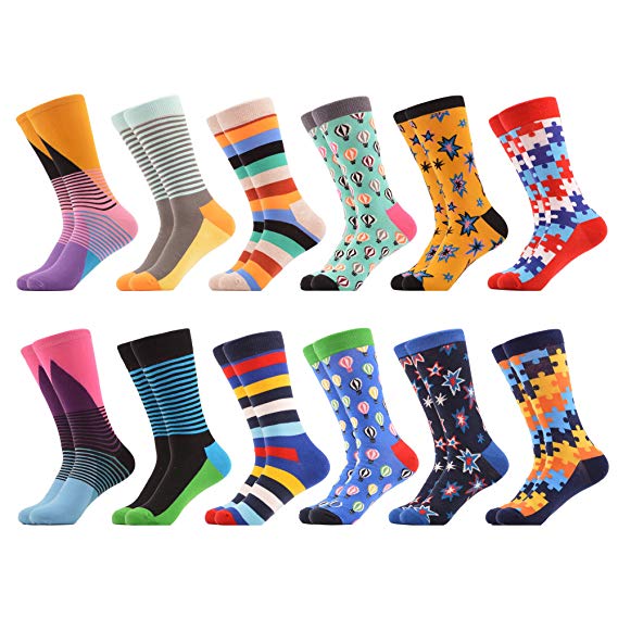 WeciBor Men's Dress Cool Colorful Fancy Novelty Funny Casual Combed Cotton Crew Socks Pack