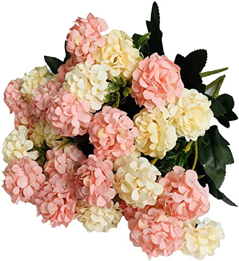 KIRIFLY Artificial Flowers,Fake Silk Mini Hydrangea Bulk Peony Flowers Wedding Decoration Bouquet Decor Plastic Flower Arrangements Table Centerpieces 3 Packs(Cream Pink)