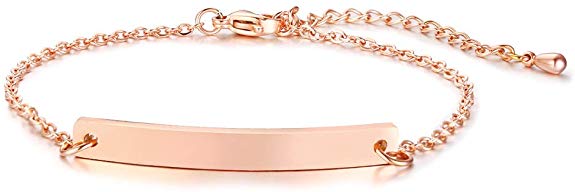 Mealguet Jewelry Personalized Customized Stainless Steel Thin Nameplate ID Bar Bracelets Gift for Women Girl Bridesmaid,Adjustable