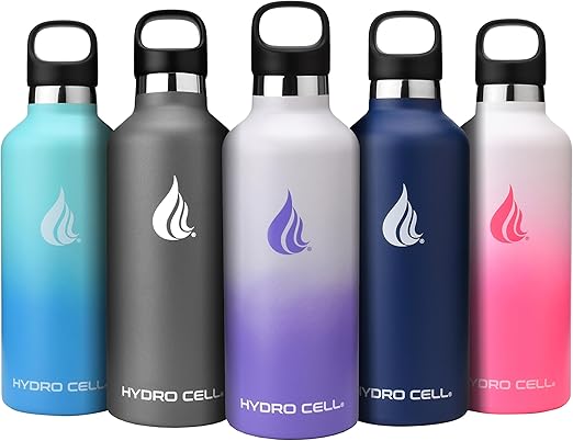 HYDRO CELL Stainless Steel Water Bottle with Straw & 2 Standard Mouth Lids (32oz 24oz 20oz 16oz) Keeps Liquids Hot or Cold w/Double Wall Vacuum Insulated Leak Proof Sport Design (Lavender/White 32oz)