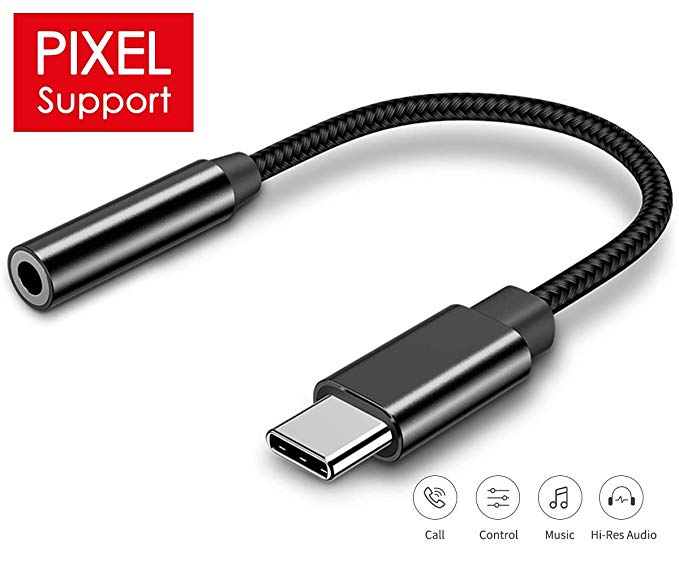 USB C to Aux Adapter for Google Pixel 2/2XL/3/3X，Nylon Braided USB C Headphone Adapter, USB C to Audio Jack，USB C Dongle Headphone Jack, USB Type C 3.5mm Adapter Compatible with Samsung S10/S9/Note 9
