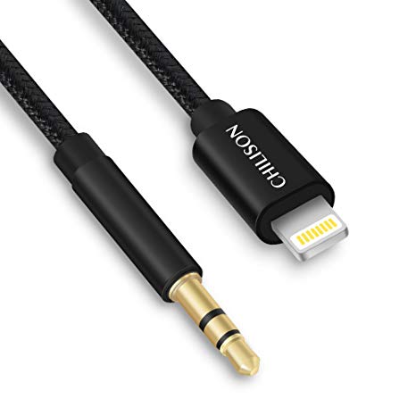 iPhone to Aux,Chilison Braided Lightning to 3.5mm Aux cord for iPhone 7/iPhone 8/iPhone X Lightning to Car Stereo Speakers or Headphone Audio Jack, Support iOS 10.3/11 and later(3.3ft)