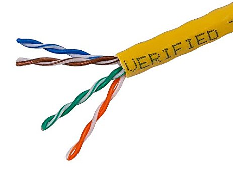 Monoprice 1000FT 24AWG Cat5e 350MHz UTP Solid, Riser Rated (CMR), Bulk Ethernet Bare Copper Cable - Yellow