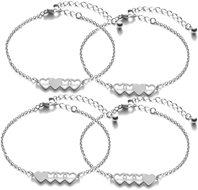 JINGMARUO 3 Sisters Bracelets Best Friends Necklace for 3 Set of 3 Heart Bracelets 3 BFF 3 Bestie Long Distance Friendship Gift