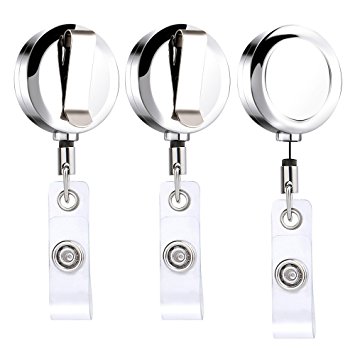 Kuuqa Heavy Duty Metal Retractable Badge Reels with Belt Clip for Keys, ID Badges(3 Pack)