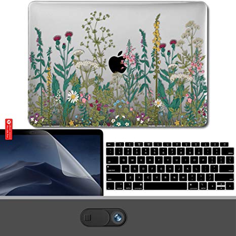 GMYLE MacBook Air 13 Inch Case 2018 Release A1932 with Touch ID Retina Display Bundle, Plastic Hard Shell, Privacy Webcam Cover Slide, Screen Protector and Keyboard Cover Set - Garden Floral