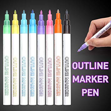 8 Colors Double Line Pen, Glitter Marker Pen Fluorescent Outline Pens for Gift Card Writing, Drawing, DIY Art Crafts