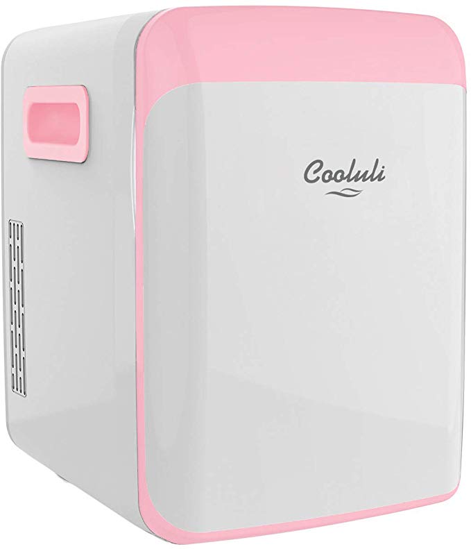 Cooluli Classic Pink 15 Liter Compact Portable Cooler Warmer Mini Fridge for Bedroom, Office, Dorm, Car - Great for Skincare & Cosmetics (110-240V/12V)