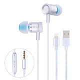 Adoric EarphonesEarbudsHeadphones with Stereo Mic and Remote Control Plus 3FT Nylon Braided iPhone Charging Cable for iPhone 66Plus6SiPhone 5s5c5iPad iPod and moreSilver