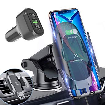 Homder Automatic Clamping Wireless Car Charger Mount,10W/7.5W Qi Fast Car Charging,Dashboard Air Vent Phone Holder with QC 3.0 Fast Charger,Compatible with Samsung S10/S9/Note 9,iPhone8/Max/X/XR