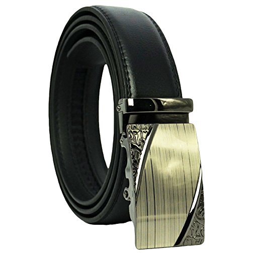 West Leathers Men's Leather Ratchet Dress Belt with Automatic Buckle