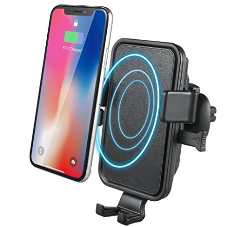 Wireless Car Charger, NOVETE Air Vent Phone Holder Gravity Car Mount Charger for iPhone X, 8/8 Plus, Fast Charging for Samsung Galaxy S9/ S9 Plus, S8/ S8 Plus, S7, S7 Edge/ S6 Edge Plus, Note 8/5