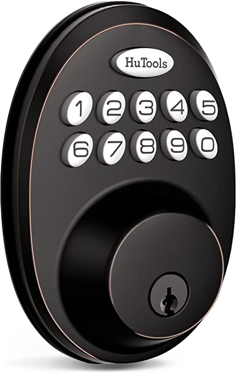 Keyless Entry Door Lock Keypad Deadbolt, HuTools Electronic Code Lock with 20 User Codes, Auto Lock, 1 Time Code, 1 Button Locking, Oil Rubbed Bronze