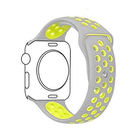 Ontube 42MM Soft Silicone Replacement Band with Ventilation Holes for Apple Watch Series 2, Series 1, Sport, Edition, M/L Size Flat Silver/Volt