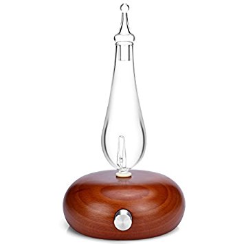 Pure Essential Oil Diffuser Professional Wooden & Glass Aromatherapy Nebulizer Waterless Dark-colored with LED Mood Lighting