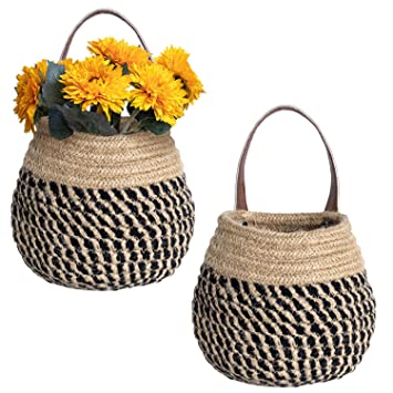 Wall Hanging Organizer Storage Baskets 2pack, Jute Woven Hanging Baskets for Organizing, Small Woven Baskets for Storage, Hanging Basket Flower Plants, Rope Woven Baskets for Baby Nursery Kids Gift