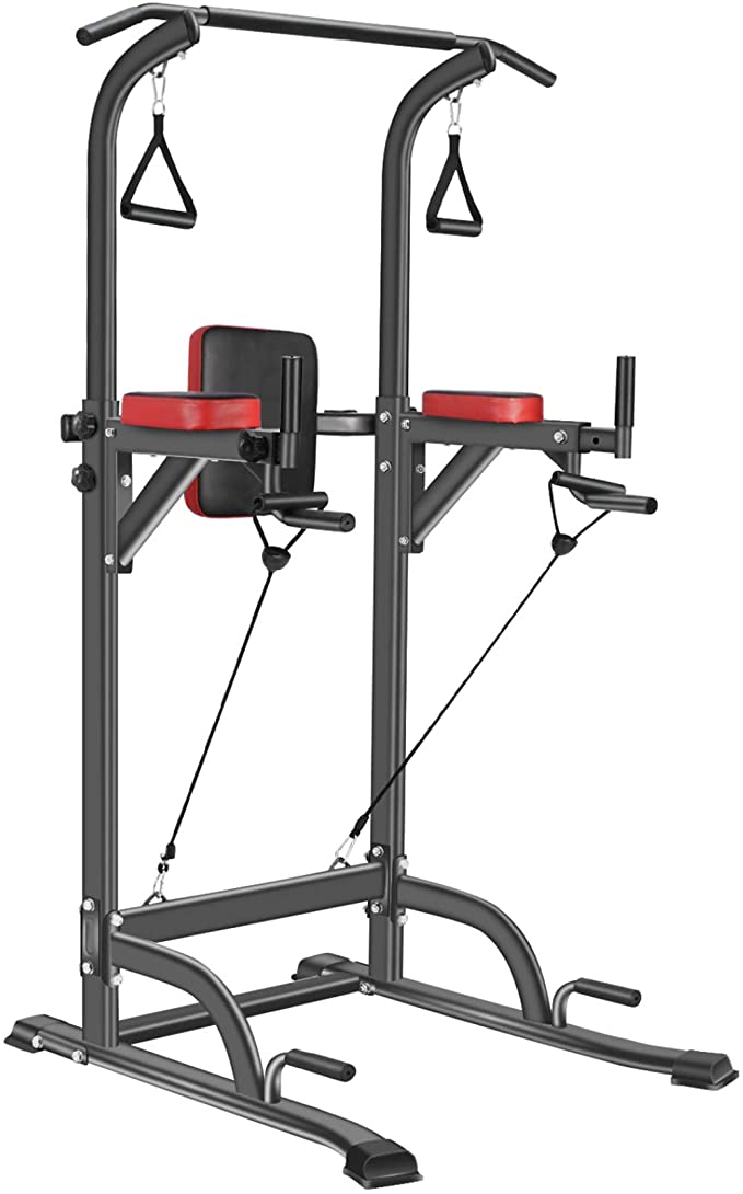 Bronze Times Power Tower Workout Dip Station Pull Up Bar Dip Stands Adjustable Height for Home Gym Strength Training Fitness Equipment 2021 Upgraded, 400LBS