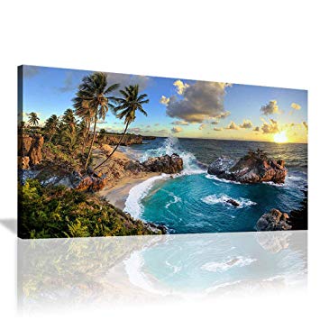 Seascape Canvas Wall Art Nature Picture Scenery Canvas Prints Framed Artwork Painting Contemporary Wall Art for Home Bedroom Living Room Decoration Kitchen Office Wall Decor (Blue, 20x40inx1)