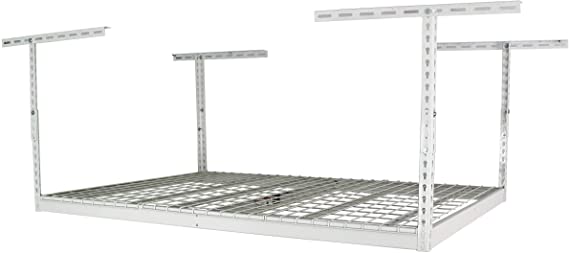 SafeRacks – 4x6 Overhead Garage Storage Rack - Height Adjustable Steel Overhead Storage Rack - 500 Pound Weight Capacity (White, 12"-21")