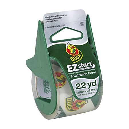 Duck Brand EZ Start Packaging Tape with Dispenser, 1.88"x22.2 yd Roll, Single Roll, Clear (393185)
