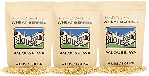 Hard White Wheat Berries • Non-GMO Project Verified • 12 LBS • 100% Non-Irradiated • Certified Kosher Parve • USA Grown • Field Traced • Resealable Kraft Bag • (4 Pound, Pack of 3)