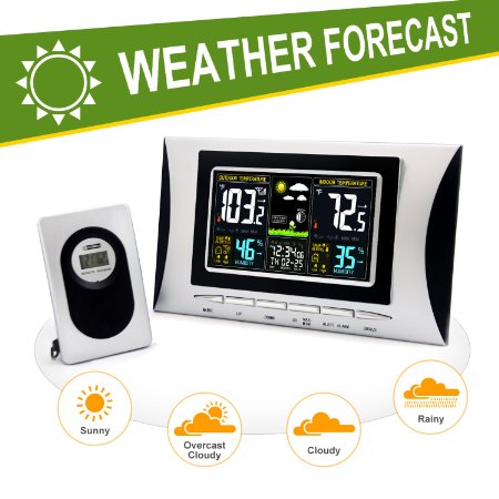 Wireless Multi-functional LCD RF Color Screen Weather Station Temperature  Hygrometers Station Sliver65292Time Changes in Family Life-Changing Innovation Weather Stations