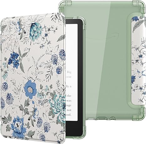 MoKo Case for 6.8" Kindle Paperwhite 11th Generation 2021&Kindle Paperwhite Signature Edition, Ultra Clear Soft Flexible Transparent TPU Back Cover Light Shell with Auto Wake/Sleep, White Blue Floral