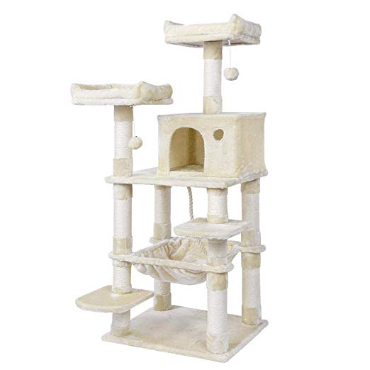 Yaheetech 58in Luxurious Multi-Level Cat Tree Condo, Stable Kitten Activity Tower Play House with Sisal-Covered Scratching Posts Perches Hammock and Funny Toys