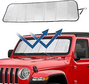 JOYTUTUS Upgraded Windshield Sunshade Compatible with Wrangler JL JLU Gladiator JT 2018-2024, Foldable Wrangler JL Windshield Sun Shade Sun Visor Blocks UV Rays, Window Sun Shade Shield Protector